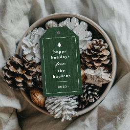 Groene Rustieke Boom Houtstructuur Kerstcadeautag Cadeaulabel