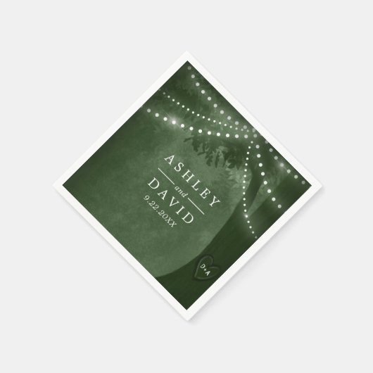 Groene Rustieke Boom Initialen String Lights Bruil Servet (Hoek)