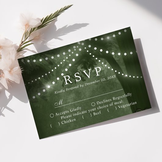 Groene Rustieke Boomlichten Bruiloft RSVP
