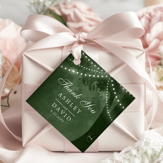 Groene Rustieke Boomlichten Gesneden Initialen Bru Bedankjes Labels