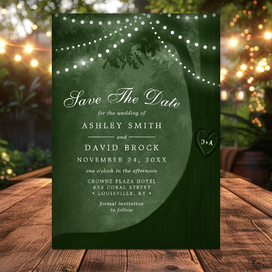 Groene Rustieke Boomverlichting Save the Date