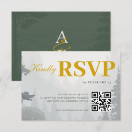 Groene Rustieke Bos Waterverf QR Huwelijksreactie RSVP Kaartje