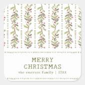 Groene Rustieke Botanische Kerststickers Vierkante Sticker (Voorkant)