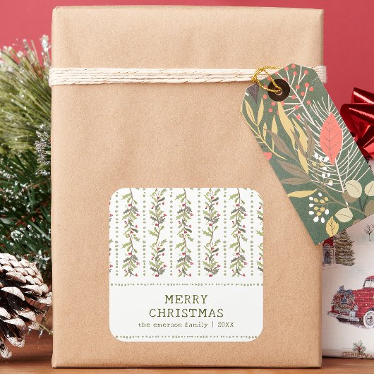 Groene Rustieke Botanische Kerststickers Vierkante Sticker