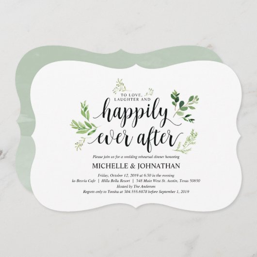 Groene rustieke bruiloft repetitie diner uitnodigi kaart (Voorkant / Achterkant)