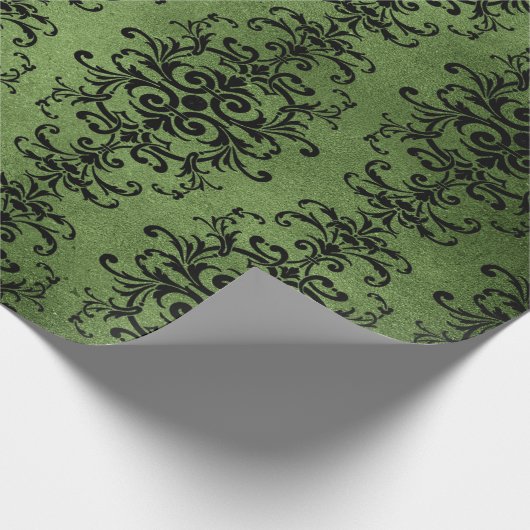 Groene rustieke damast print cadeaupapier (Hoek)