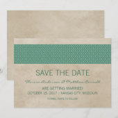 Groene Rustieke Damast Save the Date Uitnodiging (Voorkant / Achterkant)