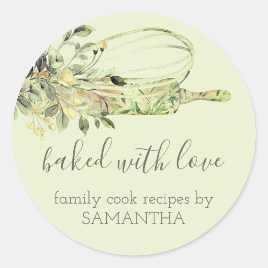 Groene Rustieke Deegroller garde Chef Bakkerij Ronde Sticker (Voorkant)