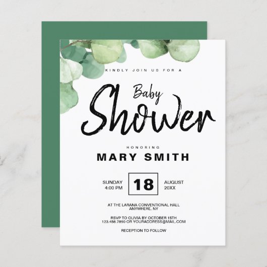 Groene Rustieke Eucalyptus Baby shower Invitation (Voorkant / Achterkant)