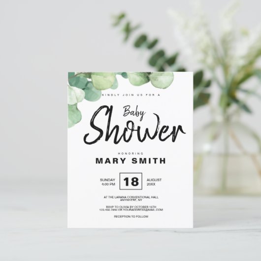 Groene Rustieke Eucalyptus Baby shower Invitation (Staand voorkant)