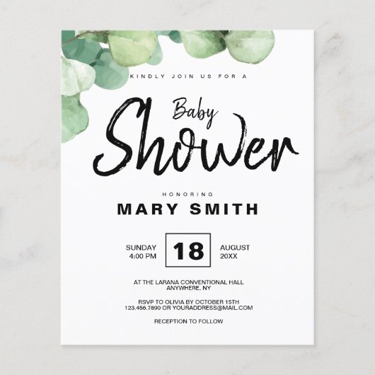 Groene Rustieke Eucalyptus Baby shower Invitation (Voorkant)