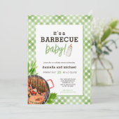 Groene Rustieke Gingham Barbecue Baby Shower Kaart (Staand voorkant)