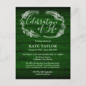 Groene Rustieke Hout Viering van het Leven Begrafe Aankondigingskaart (Voorkant)