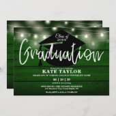Groene Rustieke Houten Slingerlichten Afstudeerfee Kaart (Voorkant / Achterkant)