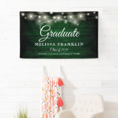 Groene Rustieke Houten Slingerlichten Afstuderen Spandoek (Insitu)