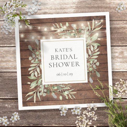 Groene Rustieke Houten Slingerlichten Bruidsfeest Servet