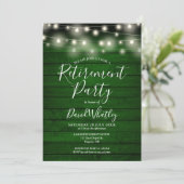 Groene Rustieke Houten Slingerlichten Pensioenfees Kaart (Staand voorkant)