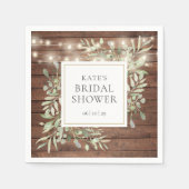 Groene Rustieke Houten Slingerlichtjes Bruidsfeest Servet (Voorkant)