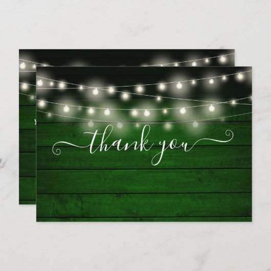 Groene Rustieke Houten Strijklichten Script Bedankkaart (Voorkant / Achterkant)