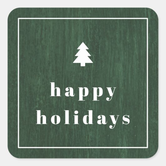 Groene Rustieke Houtnerf Kerststicker Vierkante Sticker (Voorkant)