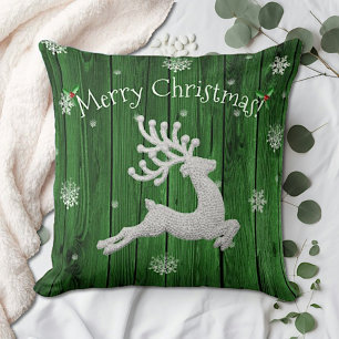 Groene Rustieke Kerst Reindeer Worp Kussen