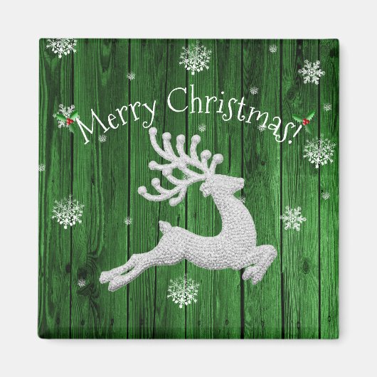 Groene Rustieke Kerst Rendiermagneet Magneet (Voorkant)
