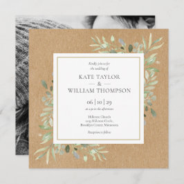 Groene Rustieke Kraft Foto Bruiloft Kaart