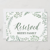 Groene Rustieke Krans Bruiloft "Gereserveerd" Bord Kaart (Achterkant)