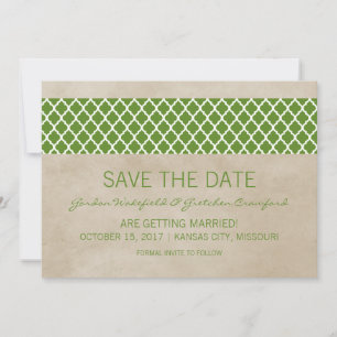 Groene Rustieke Quatrefoil Save the Date Uitnodigi Kaart