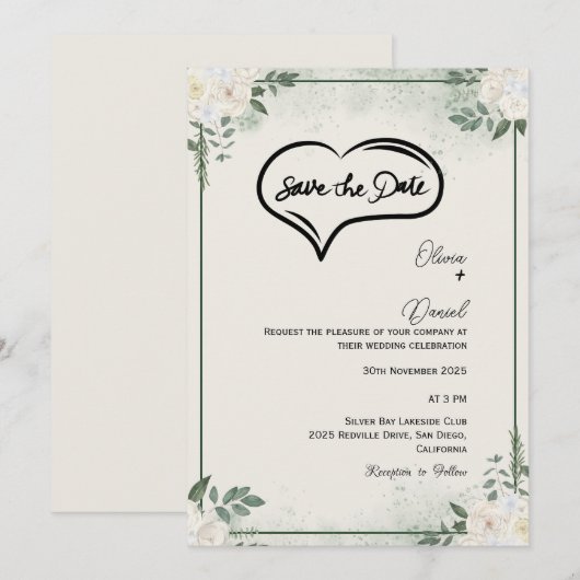 Groene Rustieke Save The Date Uitnodiging (Voorkant / Achterkant)