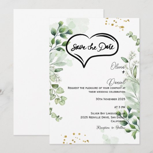 Groene Rustieke Save The Date Uitnodiging (Voorkant / Achterkant)