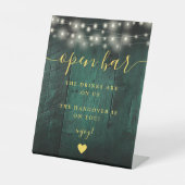 Groene Rustieke Schuur Hout String Lights Open Bar Reclamebord Met Voetstuk (Voorkant)