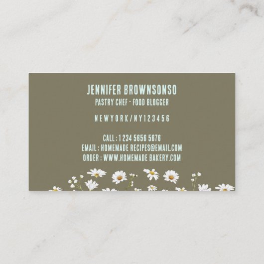 Groene Rustieke Stijl Daisy Bloemenbakkerij Visitekaartje (Achterkant)