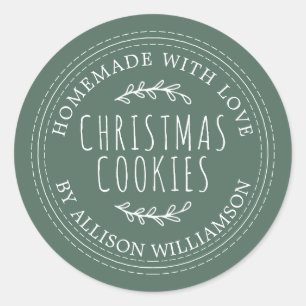 Groene Rustieke Thuisgemaakte Kerstkoekjes Ronde Sticker
