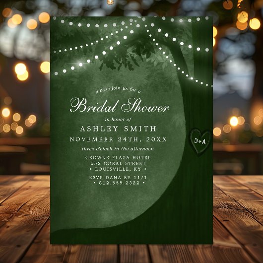 Groene rustieke Tree String Lights Vrijgezellenfee Kaart