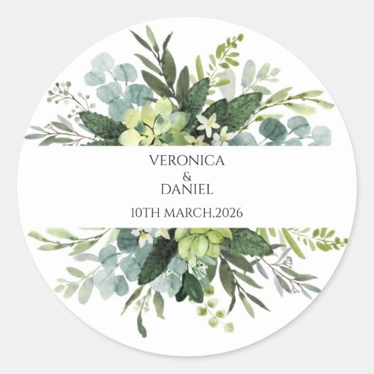 Groene Rustieke Trouw Cirkel Sticker (Voorkant)