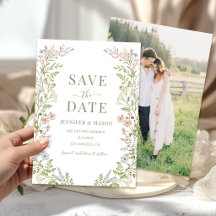 Groene Rustieke Weide Wildbloem Save The Date Foto