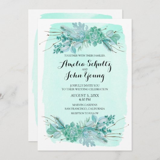 Groene Rustieke Winter Huwelijk 5x7 Uitnodiging (Voorkant / Achterkant)