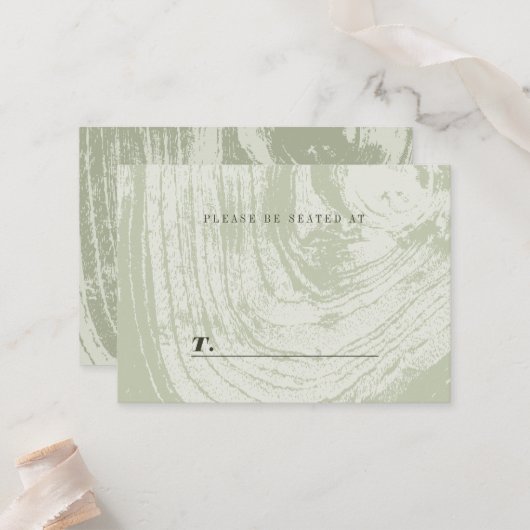 Groene Rustieke Woodgrain Textuur Lente Bruiloft Plaatskaartje (Voorkant / Achterkant in situ)