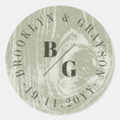 Groene Rustieke Woodgrain Textuur Lente Bruiloft Ronde Sticker (Voorkant)