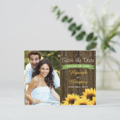 GROENE RUSTIEKE ZONNEBLOEM SAVE THE DATE BRIEFKAAR AANKONDIGINGSKAART (Staand voorkant)