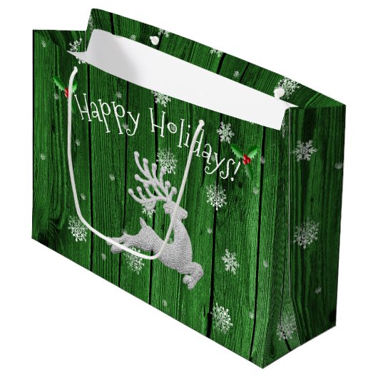 Groene Rustige kerstrenspoeltas Groot Cadeauzakje (Voorkant Gekanteld)