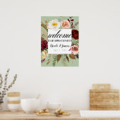 Groene Rustisch Land Floral Bloom Wedding Welkom Poster (Keuken)