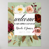 Groene Rustisch Land Floral Bloom Wedding Welkom Poster (Voorkant)