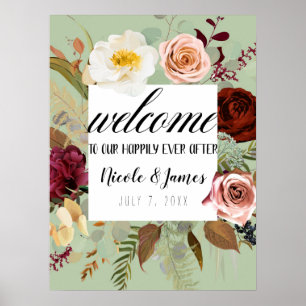 Groene Rustisch Land Floral Bloom Wedding Welkom Poster