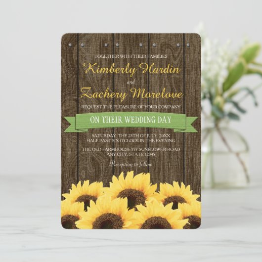 GROENE RUSTISCHE ZONLOWER WEDDING INVITATIE KAART (Staand voorkant)