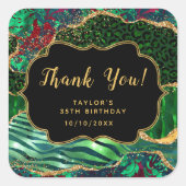 Groene Safari Agaat Verjaardag Dank u Vierkante Sticker (Voorkant)