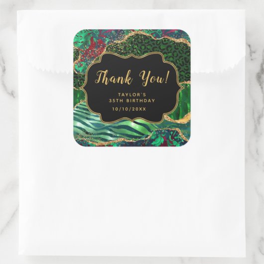 Groene Safari Agaat Verjaardag Dank u Vierkante Sticker (Tas)