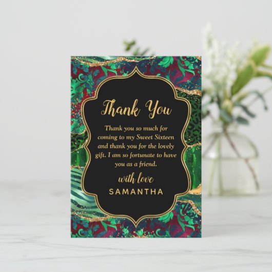 Groene Safari Agaat Zoet Zestien Bedankkaart (Staand voorkant)