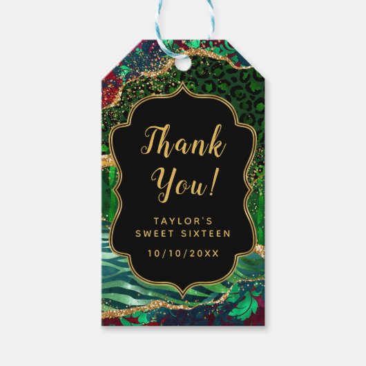 Groene Safari Agaat Zoet Zestien Dank u Cadeaulabel (Voorkant)